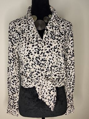 BeachLunchLounge Animal Print Button Front Blouse Small Boho Lightweight Top